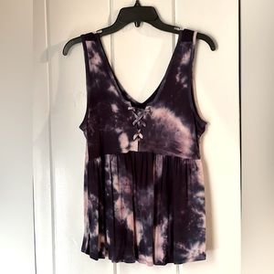 Maurices Tie-dye Babydoll Tie Front Tank, Size M, Navy/Purple, NWT